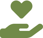 A green hand holding a heart with the word love underneath it.